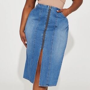 Fashion Nova Blue Denim Midi Skirt